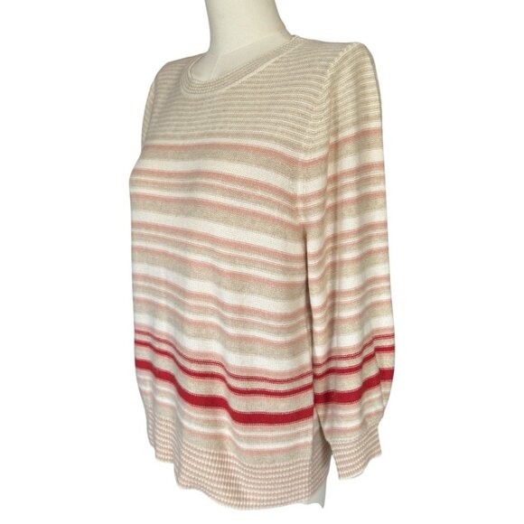 Margaret O'Leary Striped Round Neck 3/4-Sleeve Pullover Sweater Women's M - Picture 2 of 8